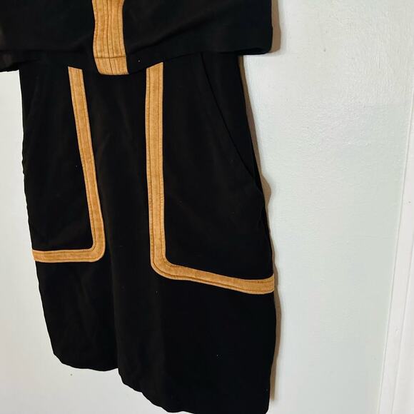 TOCCIN Black & Tan Faux Suede Stretch Hourglass Sheath Mini Dress Size 10 - Picture 7 of 10